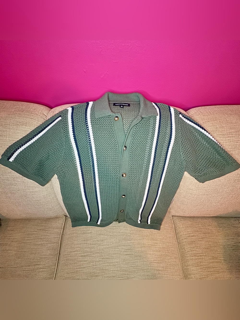 NWOT Lucky Brand Stripe Button Front Sweater - Picture 5 of 16